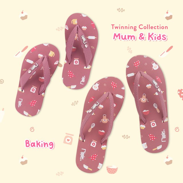 Mum & Kids Flip Flops Baking Twinning Set (Ladies Pink Kids Pink) 