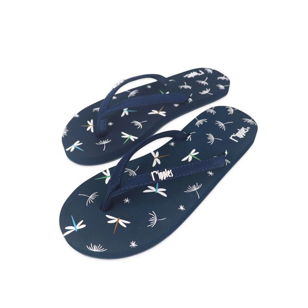 Dragonfly and Dandelions Ladies Flip Flops (Grey Blue) Dragonfly and Dandelions Ladies Flip Flops (Grey Blue)