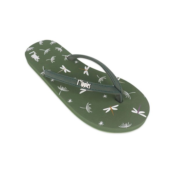 Dragonfly and Dandelions Ladies Flip Flops (Willow Green) Dragonfly and Dandelions Ladies Flip Flops (Willow Green)
