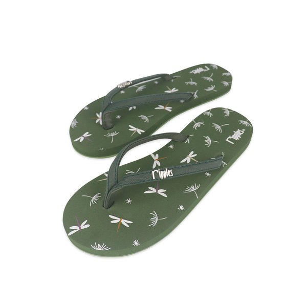 Dragonfly and Dandelions Ladies Flip Flops (Willow Green) Dragonfly and Dandelions Ladies Flip Flops (Willow Green)
