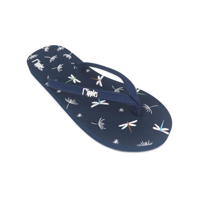 Dragonfly and Dandelions Ladies Flip Flops (Grey Blue)