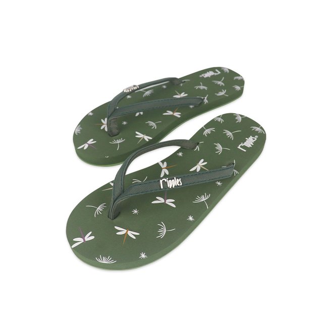 Dragonfly and Dandelions Ladies Flip Flops (Willow Green)