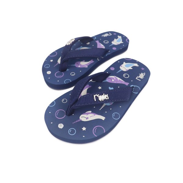 Narwhal Little Kids Flip Flops (Navy Blue) Narwhal Little Kids Flip Flops (Navy Blue)