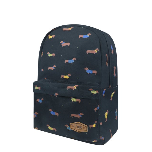 Dachshund Mid Sized Kids School Backpack (Black)