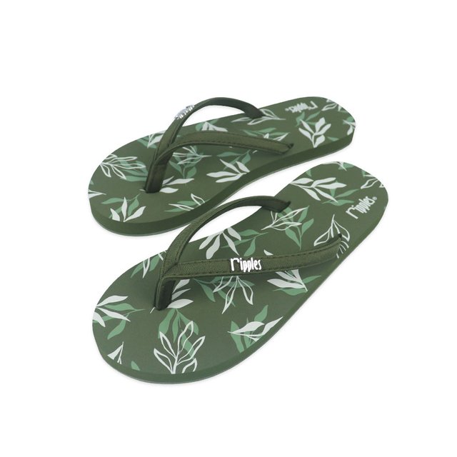Leaves Ladies Flip Flops (Camo Green) 