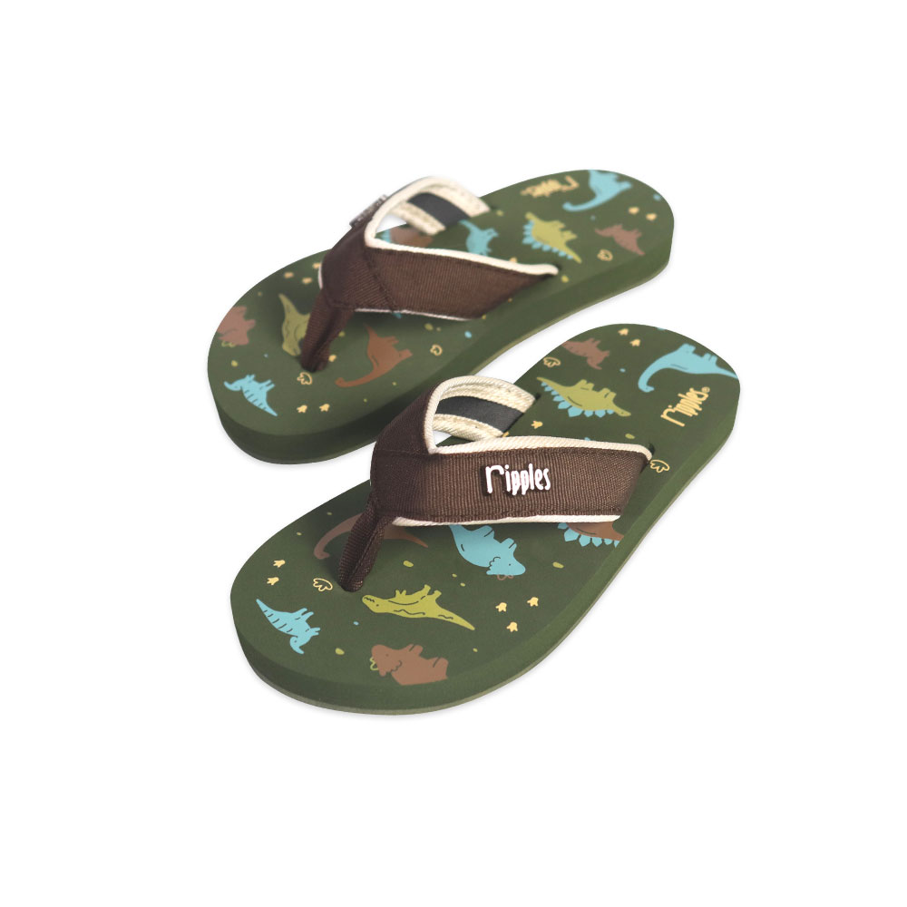 Cute Walk by Babyhug Flip Flops With Dino Print - Yellow & Blue main image 1