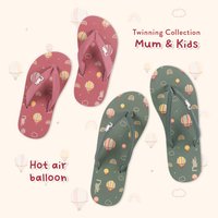Mum & Kids Flip Flops Hot Air Balloon Twinning Set (Ladies Willow Green Kids Dust Pink)