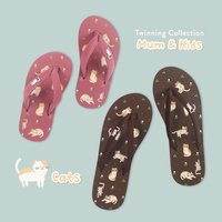 Mum & Kids Flip Flops Cats Twinning Set (Ladies Brown Kids Dust Pink)