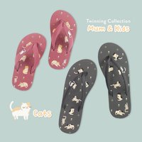 Mum & Kids Flip Flops Cats Twinning Set (Ladies Grey Kids Dust Pink)