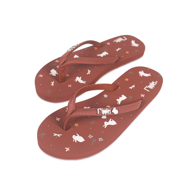 Meadow Bunny Ladies Flip Flops (Dark Red)