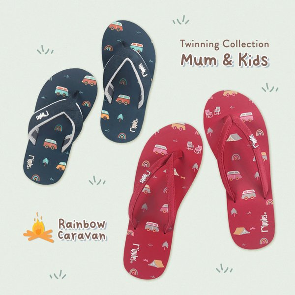 Mum & Kids Flip Flops Rainbow Caravan Twinning Set (Ladies Raspberry Pink Kids Grey Blue) Mum & Kids Flip Flops Rainbow Caravan Twinning Set (Ladies Raspberry Pink Kids Grey Blue)