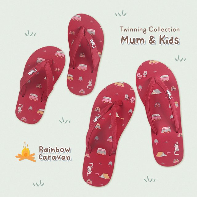 Mum & Kids Flip Flops Rainbow Caravan Twinning Set (Ladies Pink Kids Pink)