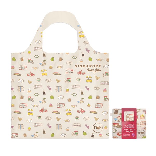 Singapore Iconic Gems Reusable Eco Tote Bag (Cream)