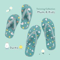 Mum & Kids Flip Flops Ducks Twinning Set (Ladies Turquoise Kids Turquoise)