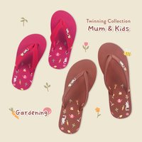 Mum & Kids Flip Flops Gardening Twinning Set (Ladies Dark Red Kids Pink)