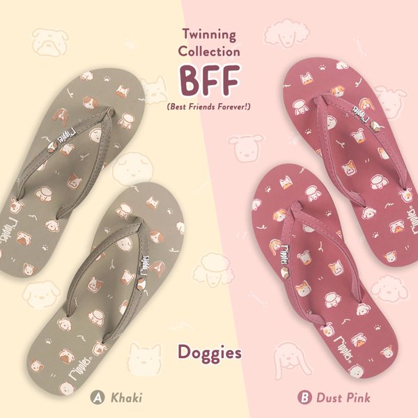 BFF Friends Flip Flops Doggies Twinning Collection (Khaki & Dust Pink) BFF Friends Flip Flops Doggies Twinning Collection (Khaki & Dust Pink)