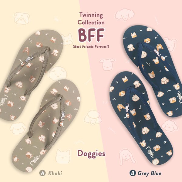 BFF Friends Flip Flops Doggies Twinning Collection (Khaki & Grey Blue) BFF Friends Flip Flops Doggies Twinning Collection (Khaki & Grey Blue)