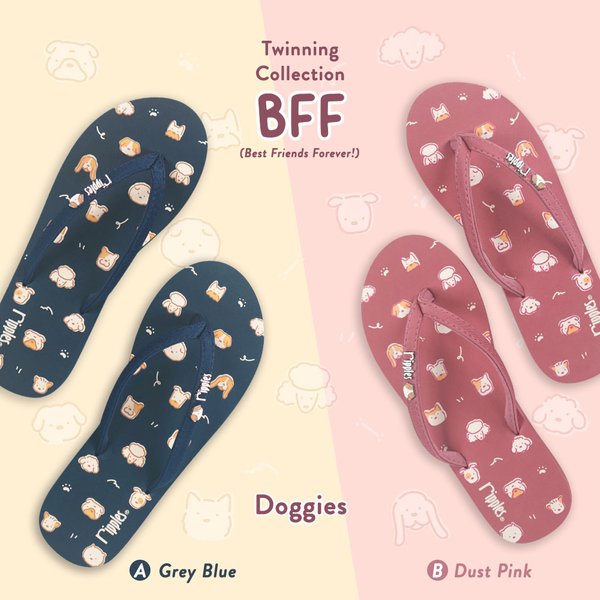 BFF Friends Flip Flops Doggies Twinning Collection (Grey Blue & Dust Pink) BFF Friends Flip Flops Doggies Twinning Collection (Grey Blue & Dust Pink)