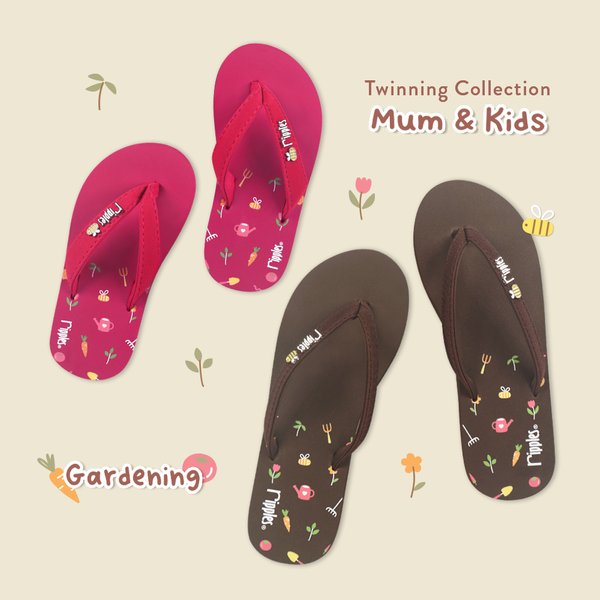 Mum & Kids Flip Flops Gardening Twinning Set (Ladies Brown Kids Pink) Mum & Kids Flip Flops Gardening Twinning Set (Ladies Brown Kids Pink)