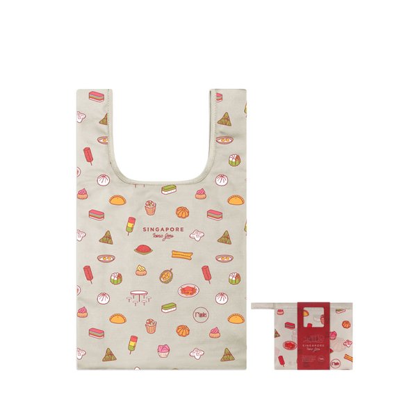 Singapore Iconic Gems Food Little Reusable Tote Bag (Khaki)