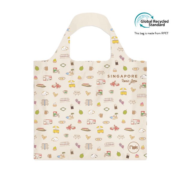 Singapore Iconic Gems Reusable Eco Tote Bag (Cream)