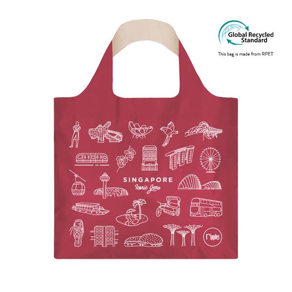 Singapore Iconic Gems Reusable Eco Tote Bag (Red)