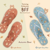 BFF Friends Flip Flops Autumn Bear Twinning Collection (Brown & Light Grey Blue)