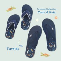 Mum & Kids Flip Flops Turtles Twinning Set (Ladies Navy Blue Kids Navy Blue)
