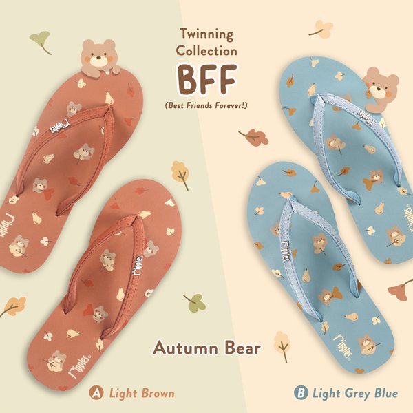 BFF Friends Flip Flops Autumn Bear Twinning Collection (Brown & Light Grey Blue) BFF Friends Flip Flops Autumn Bear Twinning Collection (Brown & Light Grey Blue)