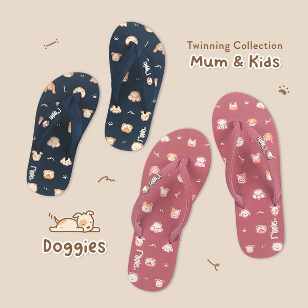Mum & Kids Flip Flops Doggies Twinning Set (Ladies Dust Pink Kids Grey Blue) Mum & Kids Flip Flops Doggies Twinning Set (Ladies Dust Pink Kids Grey Blue)