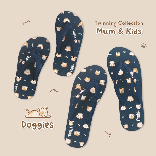 Mum & Kids Flip Flops Doggies Twinning Set (Ladies Grey Blue Kids Grey Blue) Mum & Kids Flip Flops Doggies Twinning Set (Ladies Grey Blue Kids Grey Blue)
