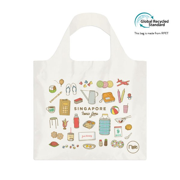Singapore Iconic Gems Nostalgia Reusable Eco Tote Bag (Off White)