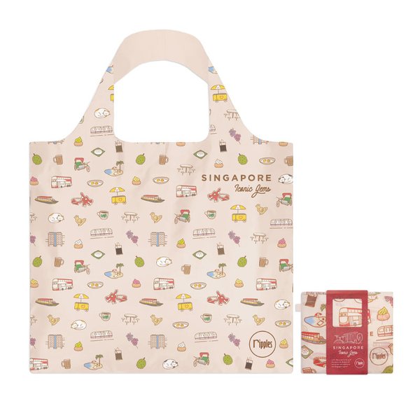 Singapore Iconic Gems Reusable Eco Tote Bag (Cream)