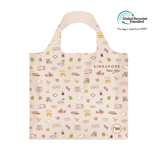 Singapore Iconic Gems Reusable Eco Tote Bag (Cream)