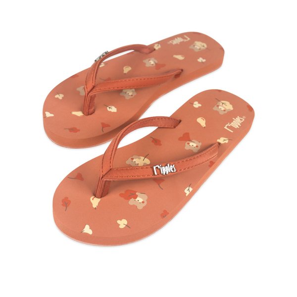 Mum & Kids Flip Flops Autumn Bear Twinning Set (Ladies Brown Kids Light Grey Blue)