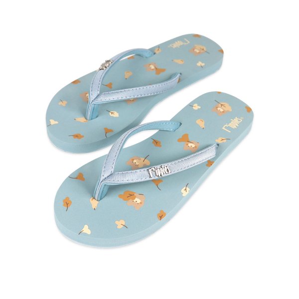 Mum & Kids Flip Flops Autumn Bear Twinning Set (Ladies Light Grey Blue Kids Light Grey Blue)