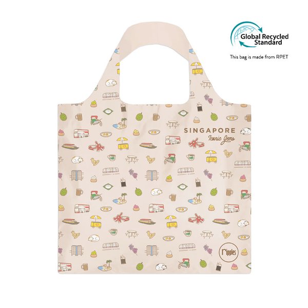 Singapore Iconic Gems Reusable Eco Tote Bag (Cream)