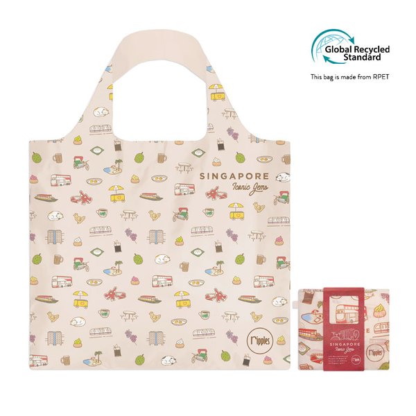 Singapore Iconic Gems Reusable Eco Tote Bag (Cream)