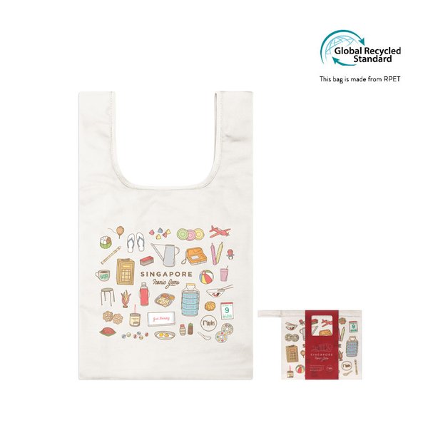 Singapore Iconic Gems Nostalgia Little Reusable Tote Bag (Off White)