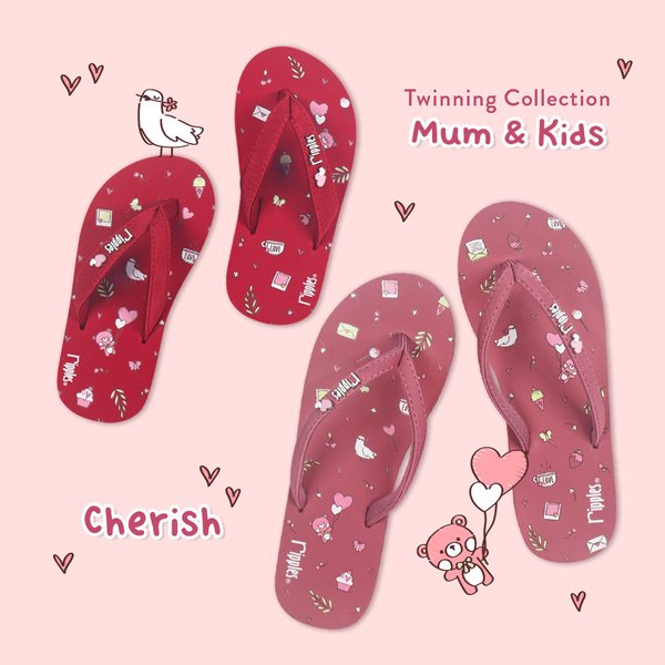 Mum & Kids Flip Flops Cherish Twinning Set (Ladies Dust Pink Kids Raspberry Pink)