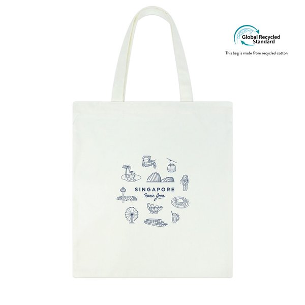 Singapore Iconic Gems Recycled Tote Bag (Singapore Blue)