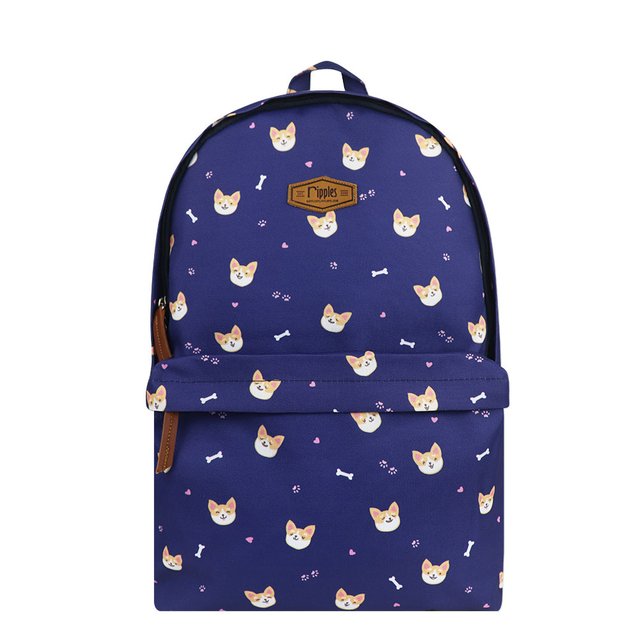Corgi Dog School Backpack (Navy Blue)