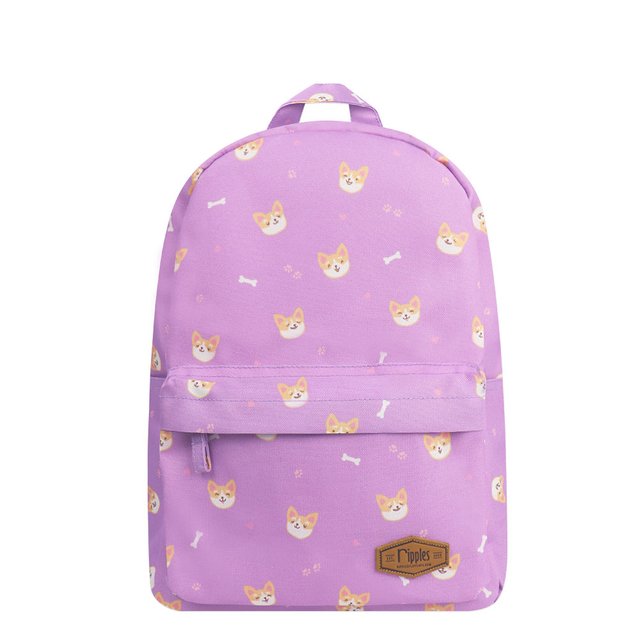 Corgi Dog Mid Sized Kids School Backpack (Lilac Purple)