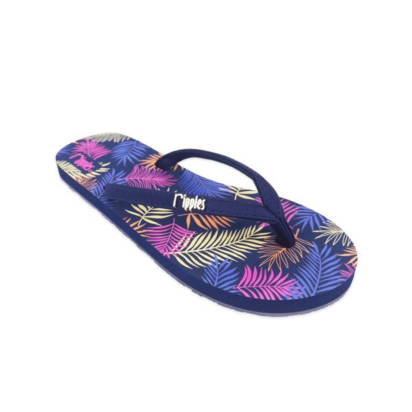 [SALE] Tropical Leaves Ladies Flip Flops (Navy Blue)