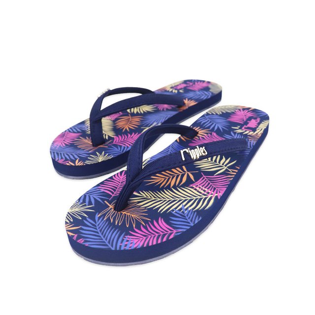 [SALE] Tropical Leaves Ladies Flip Flops (Navy Blue)