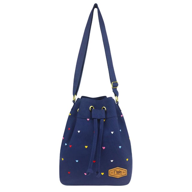 Hearts Embroidery Bucket Sling Bag (Blue)