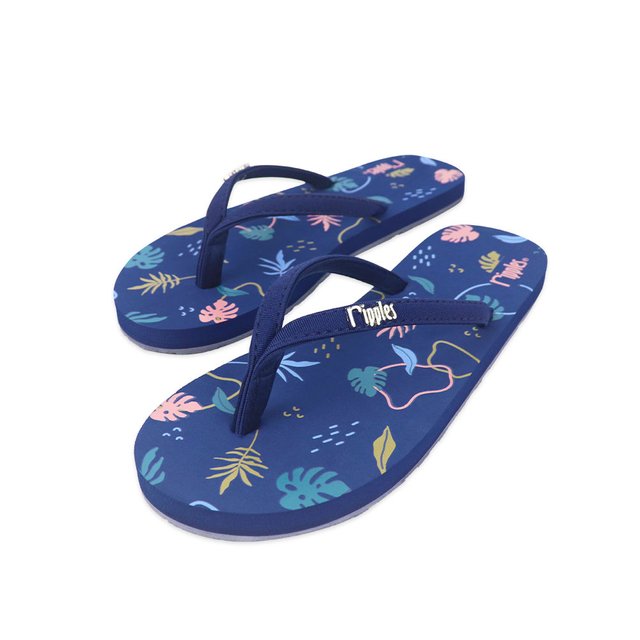 Abstract Foliage Ladies Flip Flops (Navy Blue)