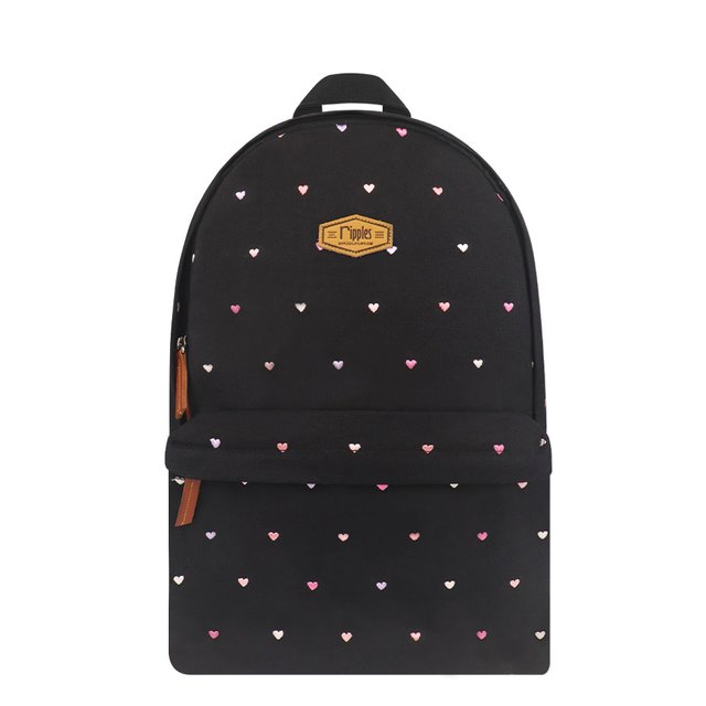 Hearts Embroidery School Backpack (Black)