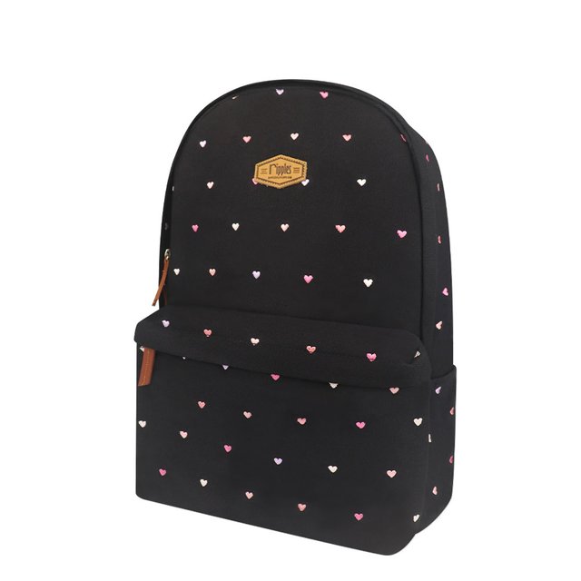 Hearts Embroidery School Backpack (Black)