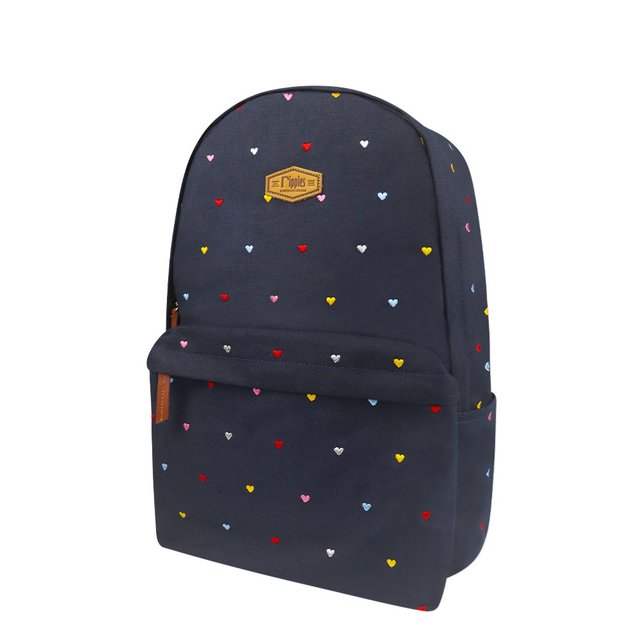 Hearts Embroidery School Backpack (Blue)